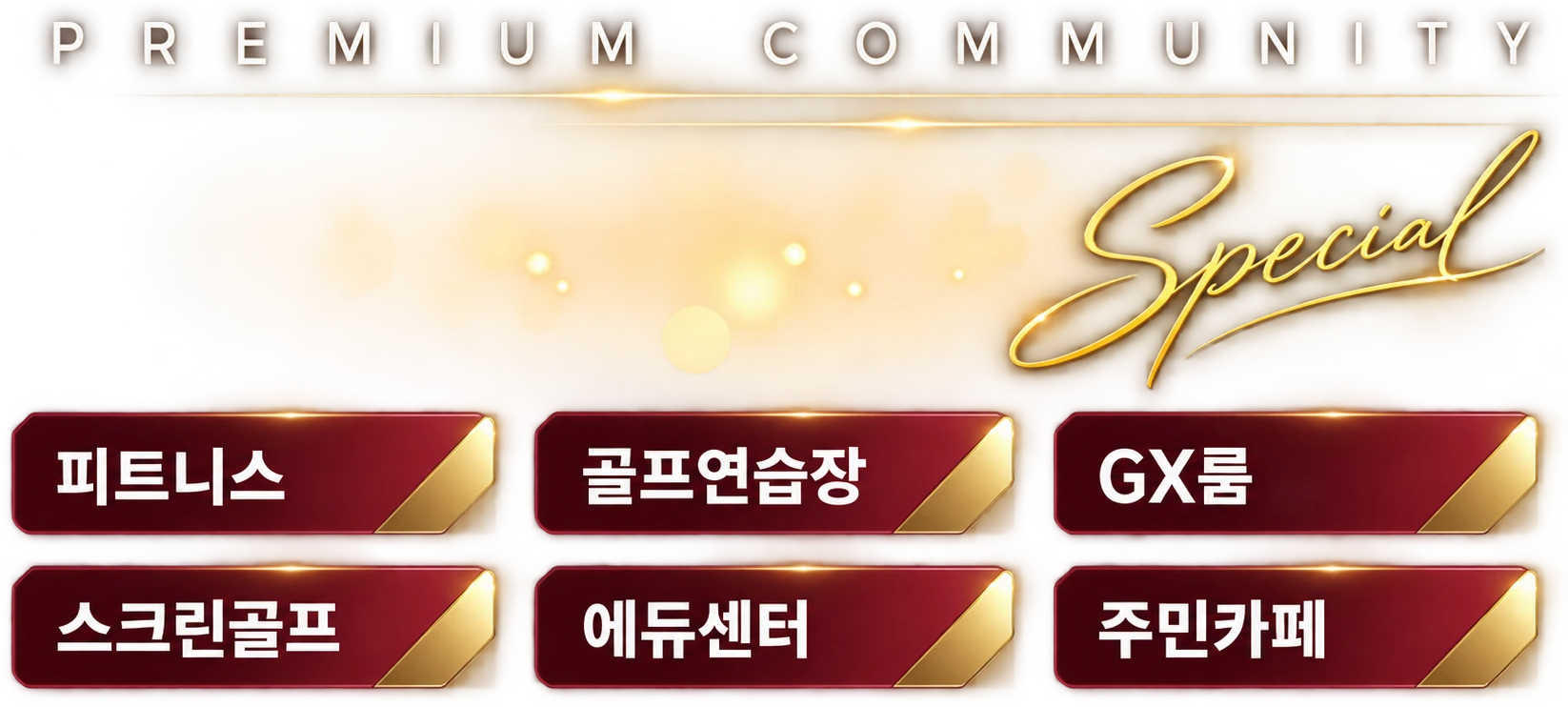 PREMIUM COMMUNITY — 피트니스 · GX룸 · 골프연습장 · 스크린골프 · 에듀센터 · 주민카페